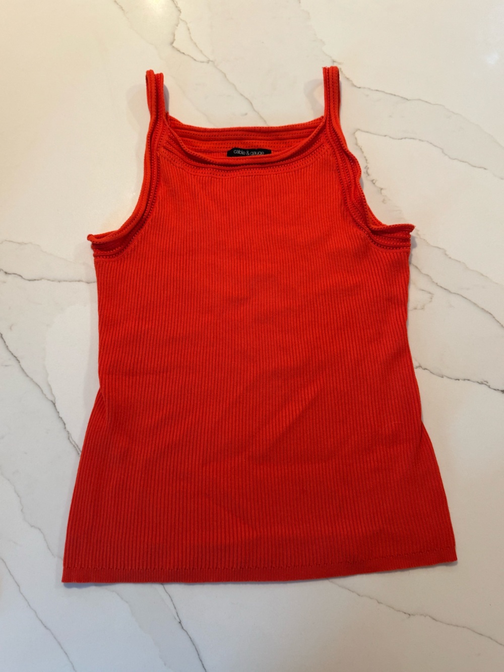 Cable & Gauge Ribbed Knit Tank Top Medium Tomato Red Orange